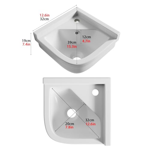 Triangle Ceramic Wash Basin, Corner Wall Mount Sink for Small Spaces