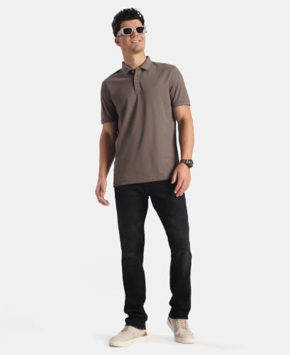 Image of Jockey AM38 Men Nylon Regular Fit Solid Half Sleeve Polo T-Shirt with StayDry & StayFresh Technology