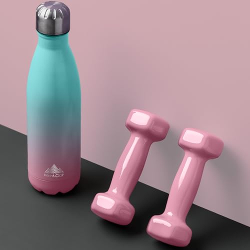 Image of Mont-Clair Stainless Steel Water Bottle, Vacuum insulated - BPA Free, 12h Hot & 24h Cold Drinks, Metal Water Bottle 17 oz Leakproof, Ideal for Adult, Kids, Running - Gradient - Cyan & Pink