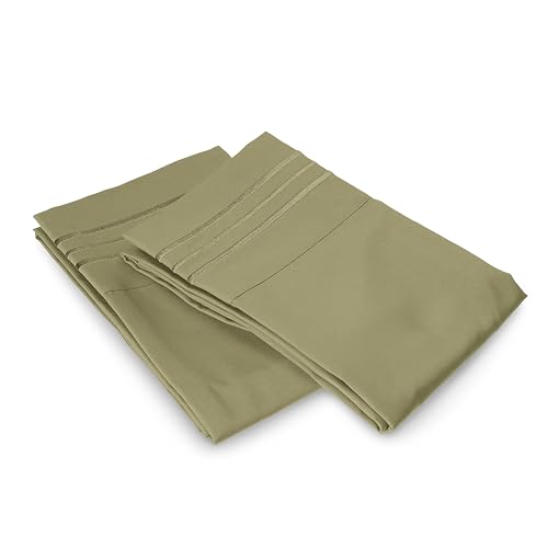 Image of Elegant Comfort Luxury Ultra-Soft 2-Piece Pillowcase Set - 1500 Premium Hotel Quality Microfiber Double Brushed - Wrinkle Resistant, King Size, Sage /Green