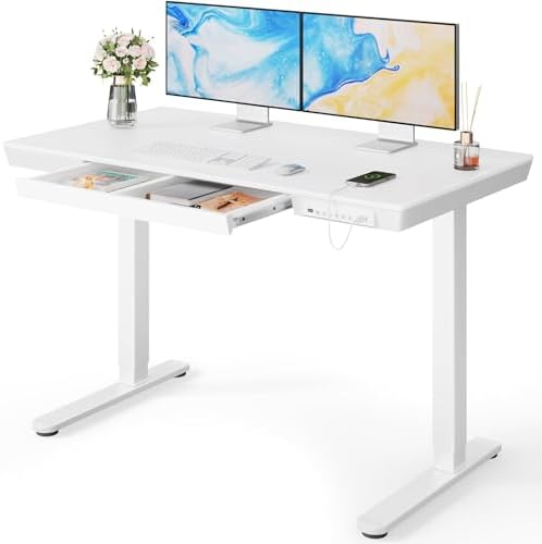 Marsail Glass Standing Desk with Drawer,...