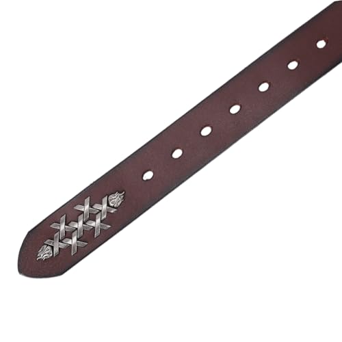 Image of Mens Casual Jean Belt Full Grain Leather Heavy Duty Punk Western Cowboy Belt 7 Holes Gift Box Packaging