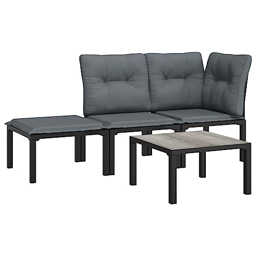 Qnhdfrt Salon de Jardin 4 Pièces en Résine Tressée Noire et Grise, Ensemble Canapé Modulaire d'Extérieur avec Table Basse et Repose-Pied, Meuble de...