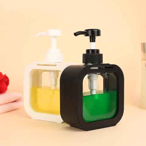 Aoyfuwell 4 Stück Seifenspender Set, 300ML Pumpspender Dusche, Duschgelspender, Leere Shampoo Flaschen zum Befüllen, Duschgel Spender, Spüli Spender Küche Bad Soap Dispenser(Schwarz, Weiß)
