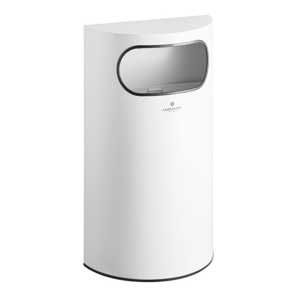 Half Round Decorative Trash Can White Powder-Coated Metal 9 Gallon Side Opening Indoor Use 18x9x32 Inches