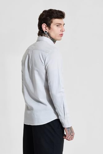 Image of SNITCH Men Casual Shirt | Slim Fit Full Sleeve Button-Down Collar Solid Design | Premium Cotton Linen Blend & Breathable Fabric for Office, Semi-Formal & Everyday Wear