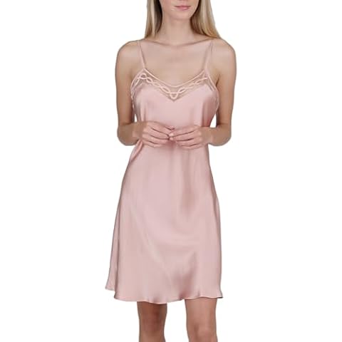 OSCAR ROSSA Women's Luxury Silk Sleepwear Delicate Hand Crafted V Neck 100% Mulberry Silk Slip Chemise Nightgown, Pink, S Cover