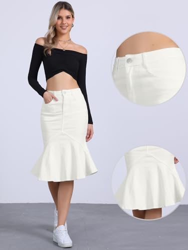 Allegra K Denim Jean Skirt for Women's High Waist Bodycon Ruffles Fishtail Skirts2