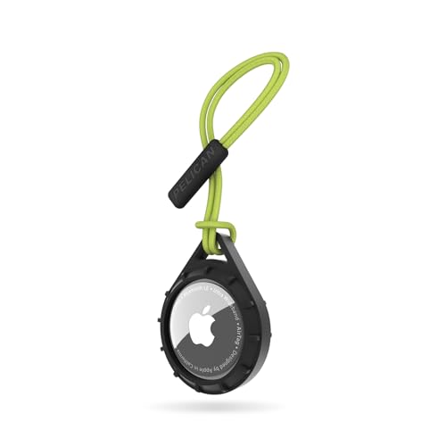 Pelican Protector AirTag Holder - AirTag Keychain with Rugged Strap Loop [Impact Resistant] [Travel Essentials] - Protective Air Tag Case for Dog Collar, Backpack, Keys, Luggage - Black/Yellow
