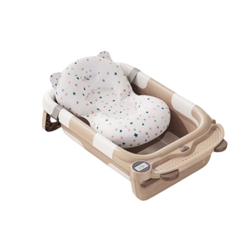 TVTKEベビーバスタブ 折りたたみ 赤ちゃん 沐浴 持ち運び 温計付き 簡易収納 省スペース 滑り止め設計 お風呂 ベビー用浴槽 滑り止め バスマットセット付き 新生児 柔らかい (ブラウン,LCDタッチスクリーン + バスマット)