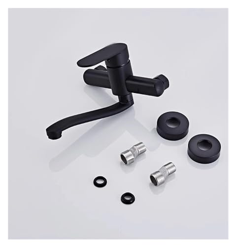 Grifo de lavabo de pared negro con diseño elegante para cocina moderna 4