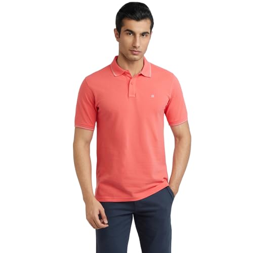 Image of Raymond Men's Modern Fit Solid Pattern Pure Cotton Polo Neck Half Sleeve Casual T-Shirt