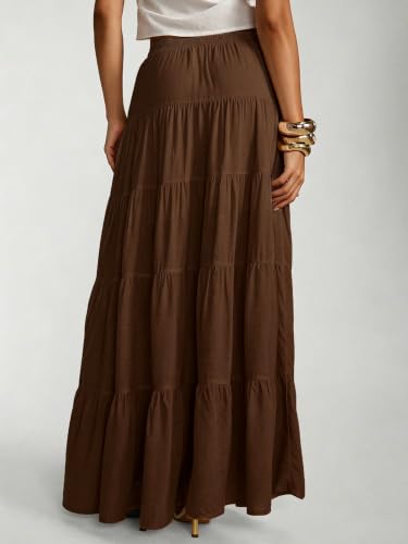 Image of Women's Boho Maxi Skirt Ruffle Flowy Low Rise A Line Beach Long Skirts | Flared Ruffle, Elastic Waist, Summer Vacation Skirts