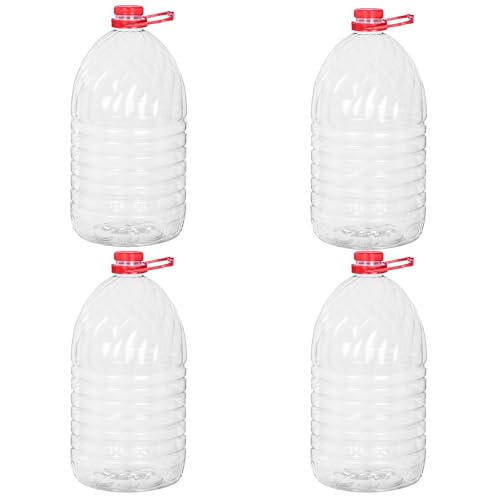 TWO TIGERS Garrafa para Líquidos 5 Litros, Redonda con Asa. Pack 4 Unidades. Tamaño: 15x32 cm. Botella Multiusos para Hogar, Oficina y Aire Libre.