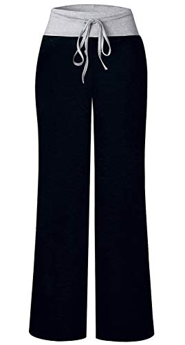 Image of AMiERY Women's Comfy Casual Pajama Pants Floral Print Drawstring Palazzo Lounge Pants Wide Leg