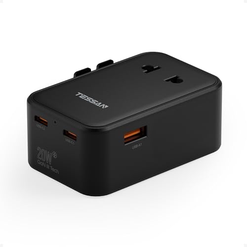 TESSAN - Adaptador de enchufe universal PD de 20 W, adaptador universal de viaje con 2 USB C y 1 USB A