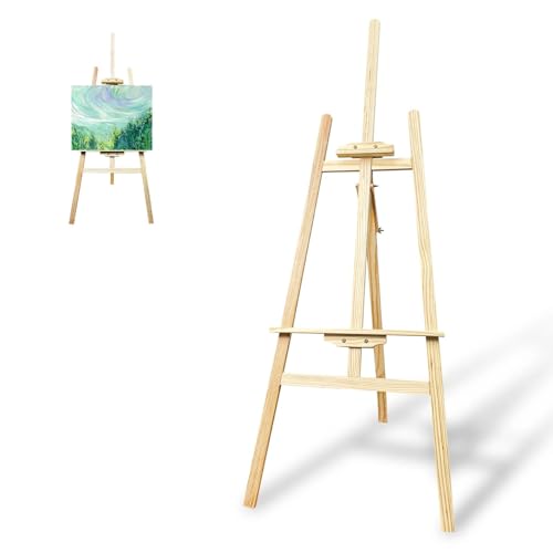 Comzantor Caballete Pintura 150cm, Altura Ajustable Pino Macizo Caballete de Madera, Caballete de Campo, Trípode Soporte de Lienzos para Pinturas al Óleo, Acrílicas, Exposición de Cuadros