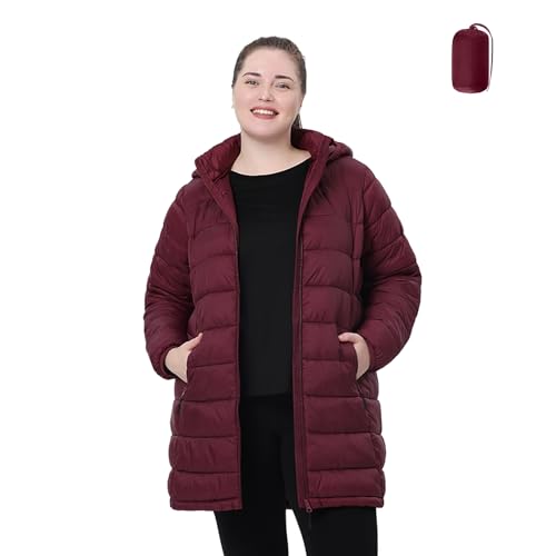 HHE Plus Size Women Packable Puffer Jacket 1X-6X Water-Resistant Lightweight