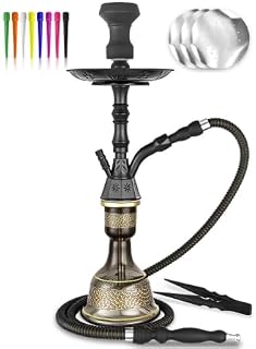 Hoowa Hookah Set Zinc Alloy Stem Art Vase Include Accessories Premium Shisha Hookah (Matte Black)