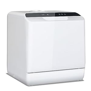 eklipt Mini Geschirrspüler, Tischgeschir... Freistehender Tragbarer Geschirrspüler mit 5+1 Programme, Spülmaschine Integriertem 5 Liter Wassertank, mit/ohne Wasseranschluss (White)