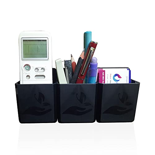 Image of Rainbow Dots 3 Compartments ABS table top and wall mount Pen Stand Office Table Organizer, Visiting Card Holder (Black)
