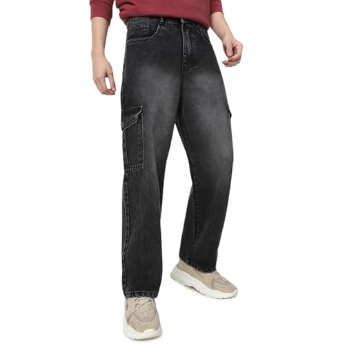 Image of Neostreak Men's Loose Baggy Fit Washed Cargo Jeans with 6 Pockets Non-Stretchable