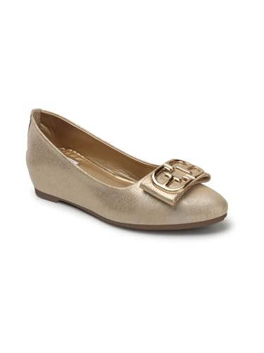 Image of ELLE Women's Wedge Heel Slip-On Bellies with Statement Buckle