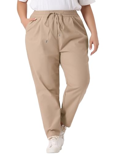 Agnes Orinda Plus Size Pants for Women Straight Leg Drawstring Elastic Work Loose Comfy Trousers with Pockets