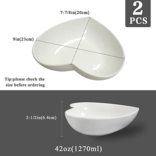 Florwod HEART BOWL 2Pcs 9 Inch Porcelain Heart Shaped Bowls Deep Salad Plates thumb #1