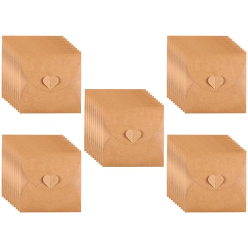 Kisangel Lot de 50 Pochettes Cartonnées en Papier Kraft pour CD et DVD Bouton Cœur, Format Vintage, Protection Les Rayures, Utilisation pour Présents et...