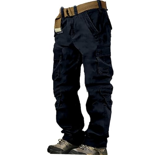 Hehiy Herren Hose Lang Rangerhose Herren Hose Lang Regular Fit mit Taschen Elastischer Bund Trekking Hosen Herren Cargo Jogginghose Herren 4XL Herren Hosen Jeans Stretch Taktische Hose Herren Blau