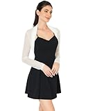 AmélieBoutik Women Ruched Long Sleeve Bolero Cropped Sheer Shrug Open Front Cardigan Lightweight Knit (Ivory Small)