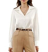 Belle Poque Women's Satin Blouses Long Sleeve Button Down Work Shirts Silk Business Casual Collar...