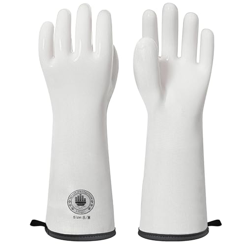 Silicone Oven Gloves- 15' Extra Long, Heat Resistant Oven Gloves with Fingers, Kitchen Oven Mitts Smoker Gloves for Baking, Grilling, Cooking, Food Grade, Waterproof (8/M)