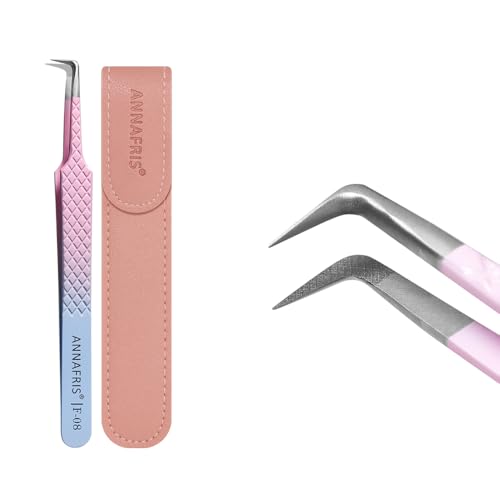 ANNAFRIS Eyelash Extension Tweezers,Fiber Tip Grip Boot Volume Lash Tweezers,Professional Pointed Lash Extension Tweezers for Easy Lash Application and Removal-F08