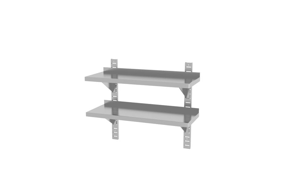 HENDI Wandregal, doppelt, Verstellbares, Zur Selbstmontage, Abnehmbar zur einfachen Reinigung, für Restaurant, Bar, Küche, geschweißt, 800x300x(H)600mm, Edelstahl