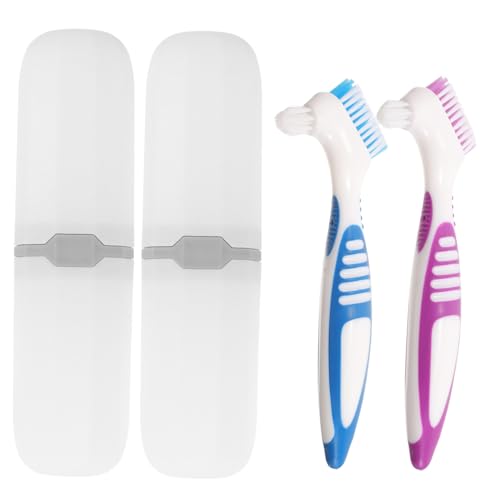 HINTRMENT 2 juegos Cepillos Portátiles con Estuche de Almacenamiento Creativo para Viaje Cerdas Firmes de Doble Punta Diseño Compacto y Duradero para Limpieza de Dentaduras y Uso Doméstico