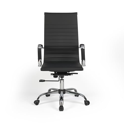 EVRE High Back Curved Boardroom Chair Faux Leather & Chrome Finish For Office Boardroom Home Black