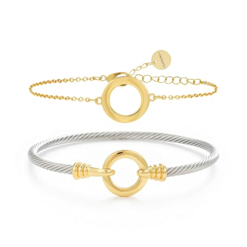 mulanci Two Tone Cable Bracelet Set