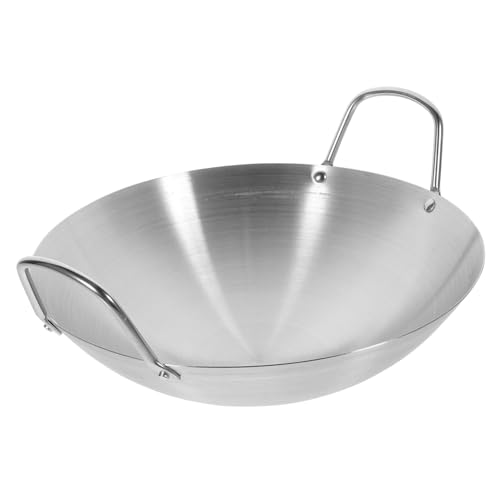 Wok de acero inoxidable con dos asas y fondo redondo miniatura 1