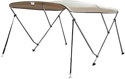 Seamander 3-4 Bow Bimini Boat Top Cover,Boat Accessories,Boat Canopy with Mounting Hardware, Rear Support Pole with Storage Boot(3 Bow 6'L x 46" H x 67"-72" W Beige)