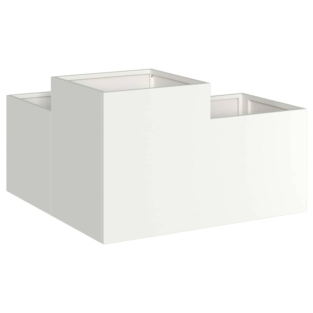 Maceta de metal rectangular moderna, blanca, 80 x 80 x 48 cm, maceta de jardín de acero con fondo abierto para un buen drenaje de agua y plantas saludables, construcción duradera para terraza