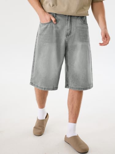 Image of PLEPAN Mens Super Baggy Jean Shorts 12 inch Vintage Loose Fit Wide Leg Long Jorts Y2K Streetwear Below Knee Denim Shorts