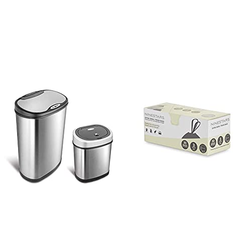 Image of Ninestars Automatic Touchless Infrared Motion Sensor Trash Can Combo Set, 13 Gal & 3 Gal, Stainless Steel Base