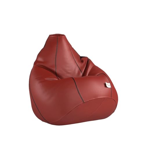 Image of Sattva Classic Piping XXXL Bean Bag with Pocket Filled with Beans | Faux Leather Teardrop Bean Bag for Adults & Teens | Pre-Filled Comfortable Seating for Bedroom, Living Room - Tan with Black Piping