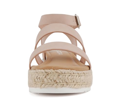 Image of Soda BRYCE-2 Kids /Children /Girls Open Toe Two Bands Espadrille Jute Platform Wedge Casual Fashion Flatform Sandals with Buckle Ankle Strap