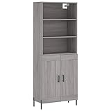 Couleur : sonoma gris Tomostar Buffet Haut Cuisine, Buffet de Cuisine Meuble de Rangement Armoire Vaisselier Sonoma Gris 69,5x34x180 cm Bois d\'ingénierie