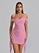 KUTUMAI Women Sexy Bodycon Mini Dress Ruffle Mesh Ruched Short Homecoming Party Club Dresses Pink XS