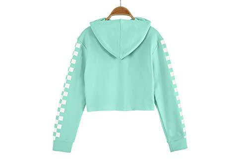 Crop Tops Hoodies For Teen Girls Clothes Kids Cute Shirts Long Sleeve Fashion Sweatshirts And Sweatpants 2 Piece Outfits Sweatsuit Clothing Sets Light Green, 7-8 Years #TOP2