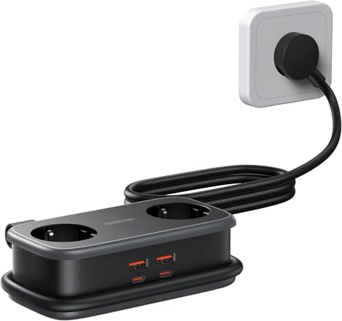 NTONPOWER Regleta de 2 Enchufes con USB-C 65W PD Plano Múltiple GAN Carga Rápida para Viajes Hogar